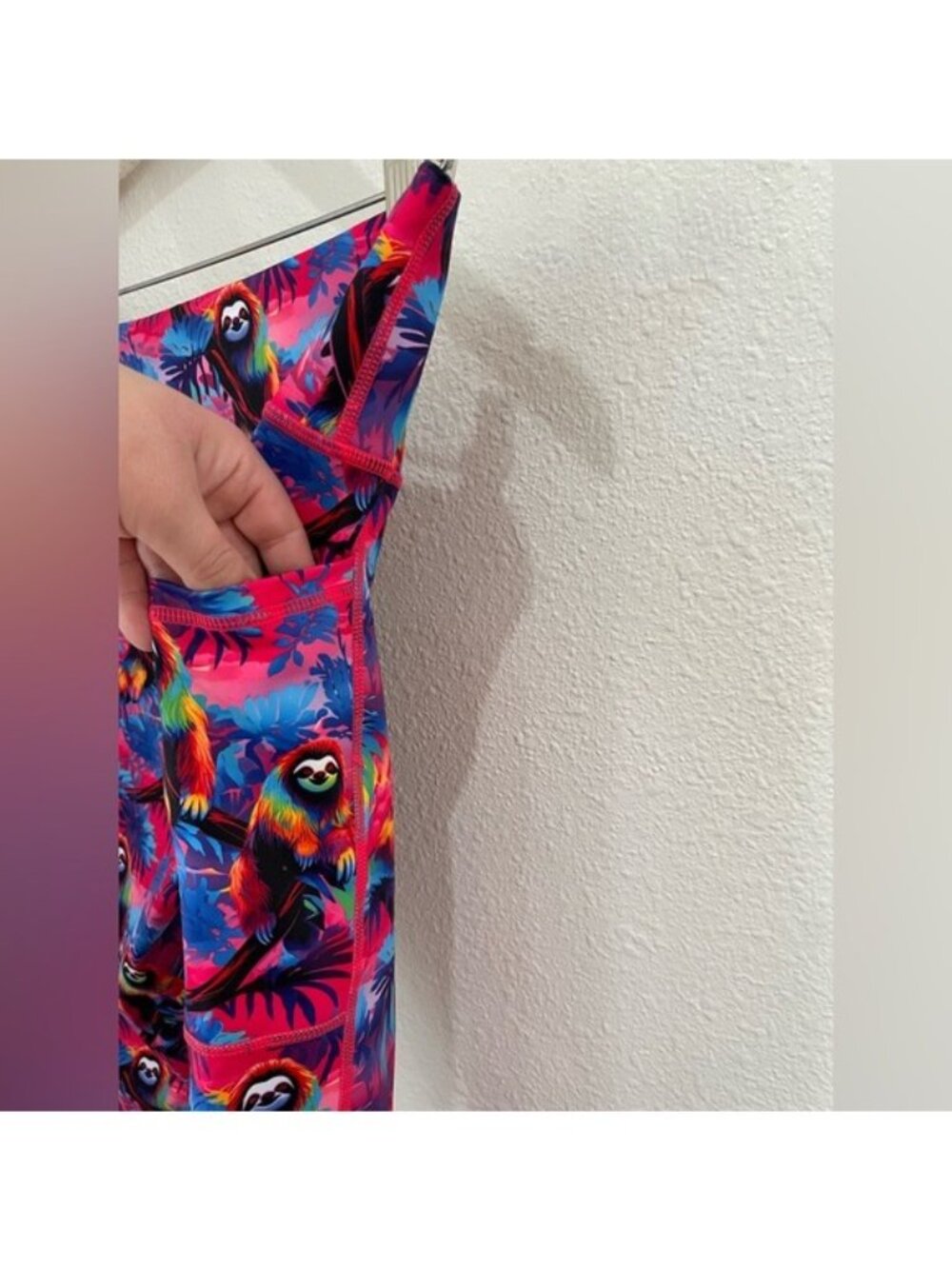 CVG Athletic Sloth Colorful Leggings Cropped Workout Lisa Frank Inspired Stretch - Picture 4 of 6